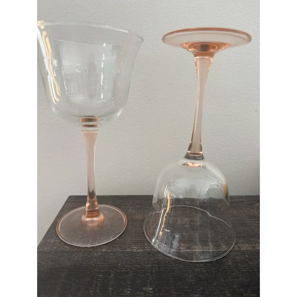 2 Cristal D'Arques Durand Luminarc AMERICANA Rose Pink Stem Clear Goblets TWO